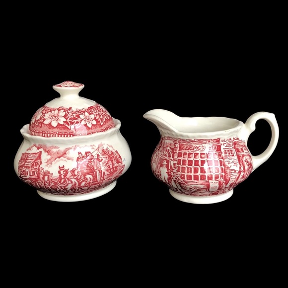 ROYAL TUDOR WARE Coaching Taverns Staffordshire England Sugar & Creamer Set - Picture 1 of 11